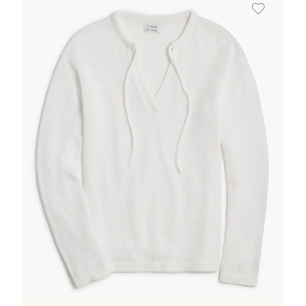 J. Crew Open Knit Sweater Plus Sz 2X Linen Blend Tie Neck White Beach Swim BQ688